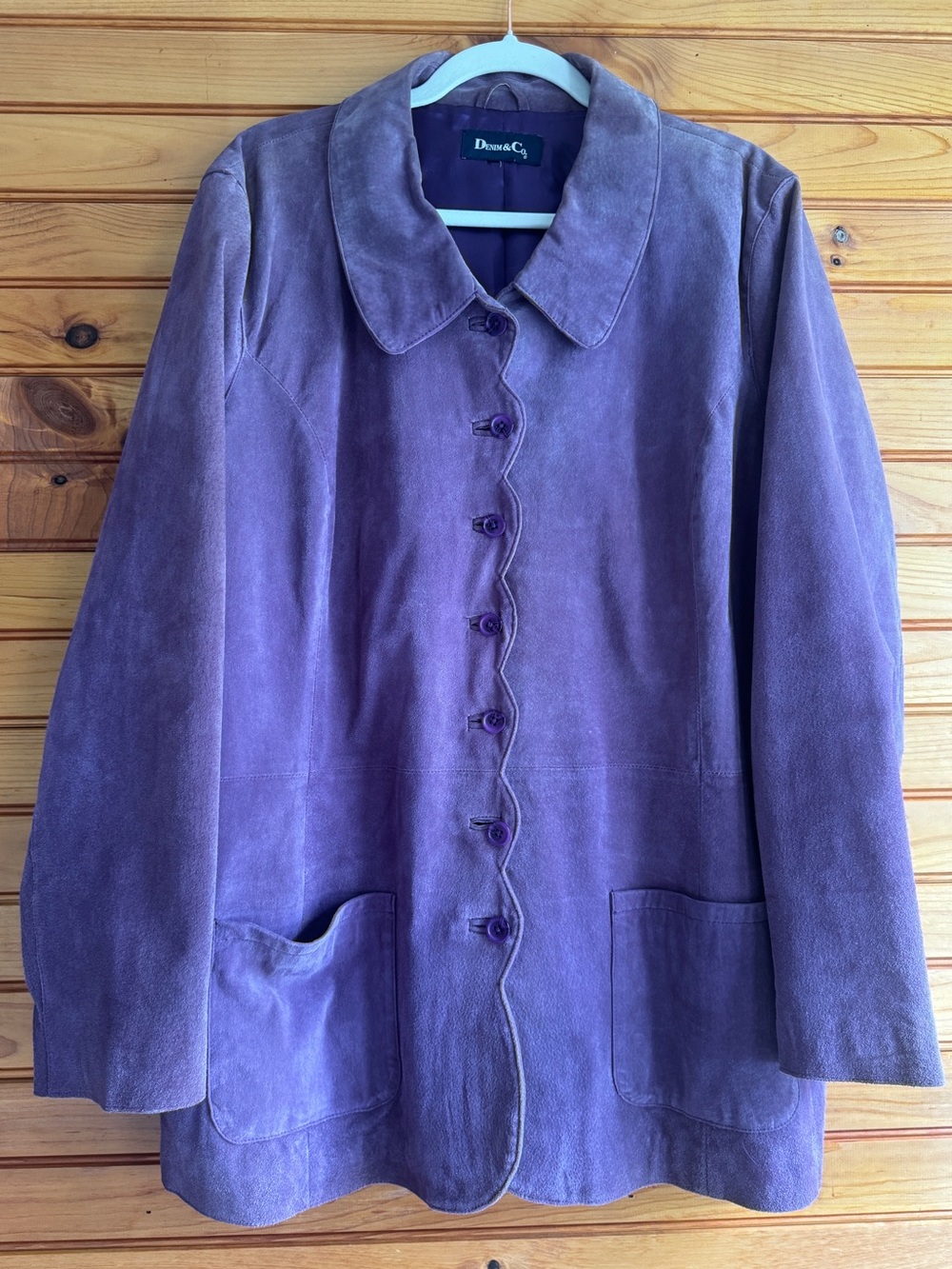 Denim & Co Washable Leather Jacket XL Purple Button Front Lined Vintage
